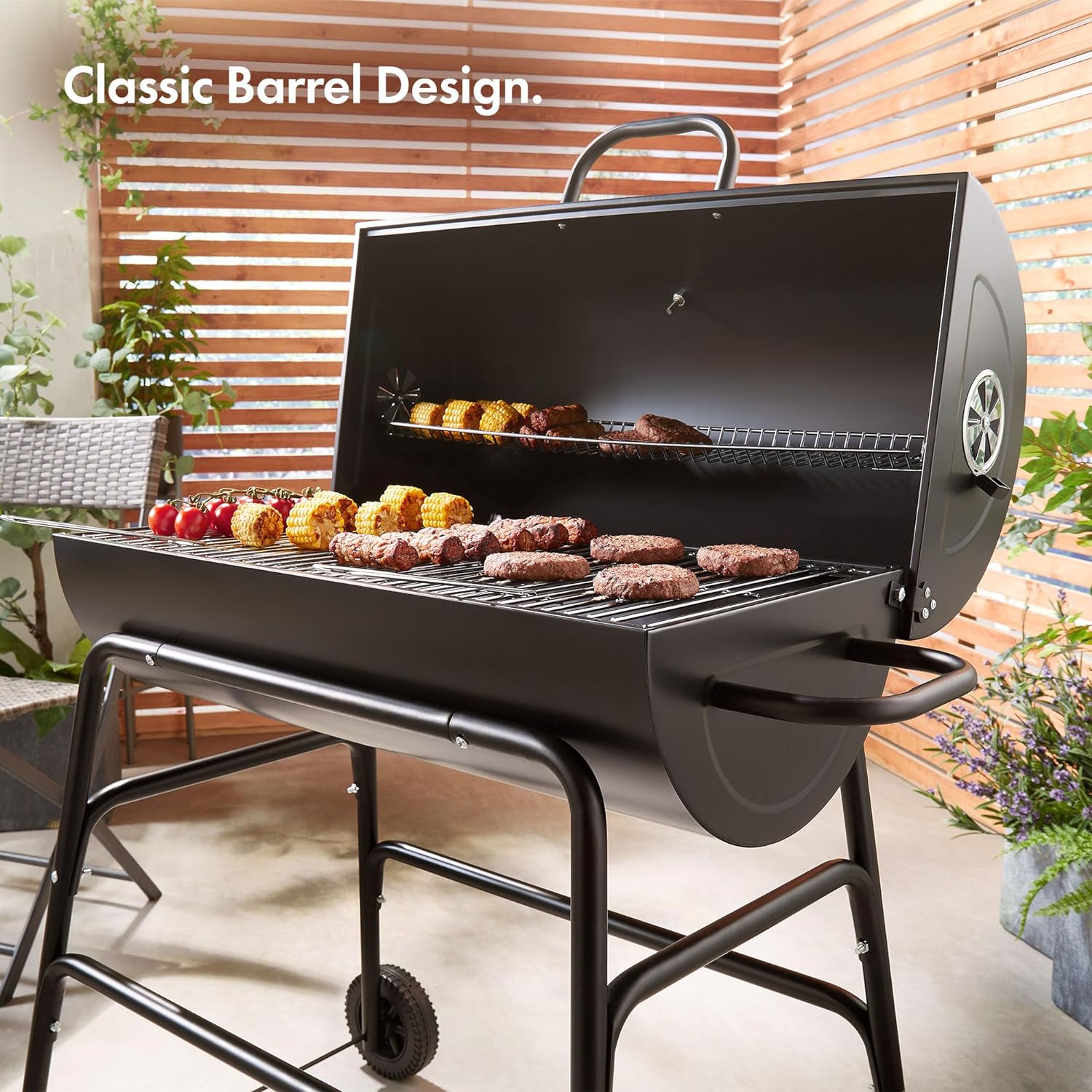 VonHaus Charcoal BBQ – Portable Barrel Barbecue with Warming Rack, Temperature Gauge, Wheels, Large Cooking Grill, Air Vents – 2 in 1 Barbeque and Smoker – Grill Meat, Fish & Vegetables   Import  Single ASIN  Import  Multiple ASIN ×Product custom - Amazing Gadgets Outlet