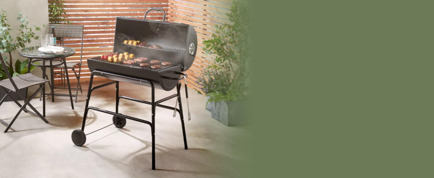 VonHaus Charcoal BBQ – Portable Barrel Barbecue with Warming Rack, Temperature Gauge, Wheels, Large Cooking Grill, Air Vents – 2 in 1 Barbeque and Smoker – Grill Meat, Fish & Vegetables   Import  Single ASIN  Import  Multiple ASIN ×Product custom - Amazing Gadgets Outlet