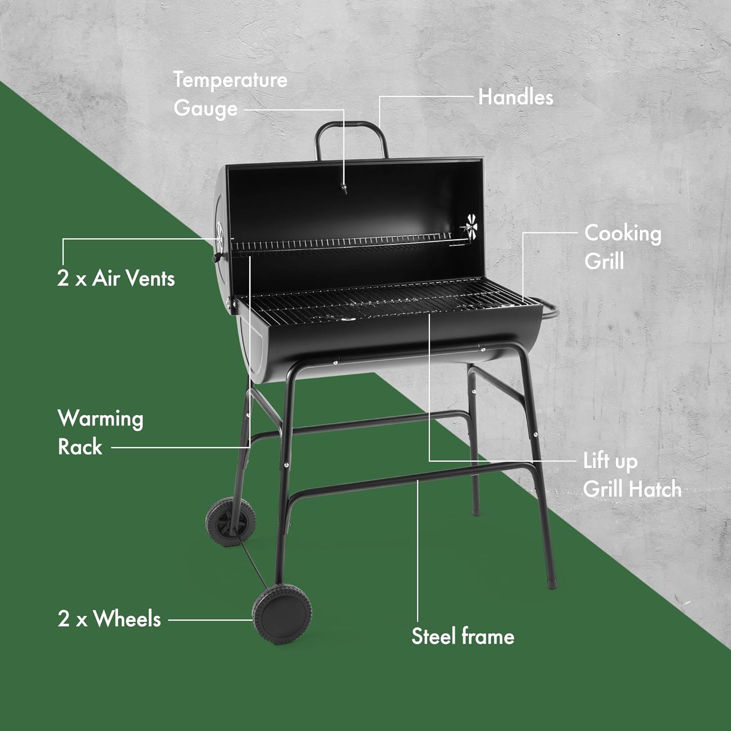 VonHaus Charcoal BBQ – Portable Barrel Barbecue with Warming Rack, Temperature Gauge, Wheels, Large Cooking Grill, Air Vents – 2 in 1 Barbeque and Smoker – Grill Meat, Fish & Vegetables   Import  Single ASIN  Import  Multiple ASIN ×Product custom - Amazing Gadgets Outlet