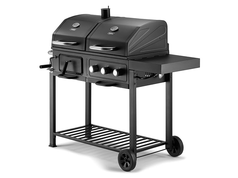 VonHaus Dual Fuel BBQ – 2 in 1 Charcoal & Gas Barbecue with Warming Rack, Fold Down Shelf, Temperature Gauges, Wheels, Large Cooking Grills & More – Barbeque and Smoker – Grill Meat, Fish & Vegetables - Amazing Gadgets Outlet