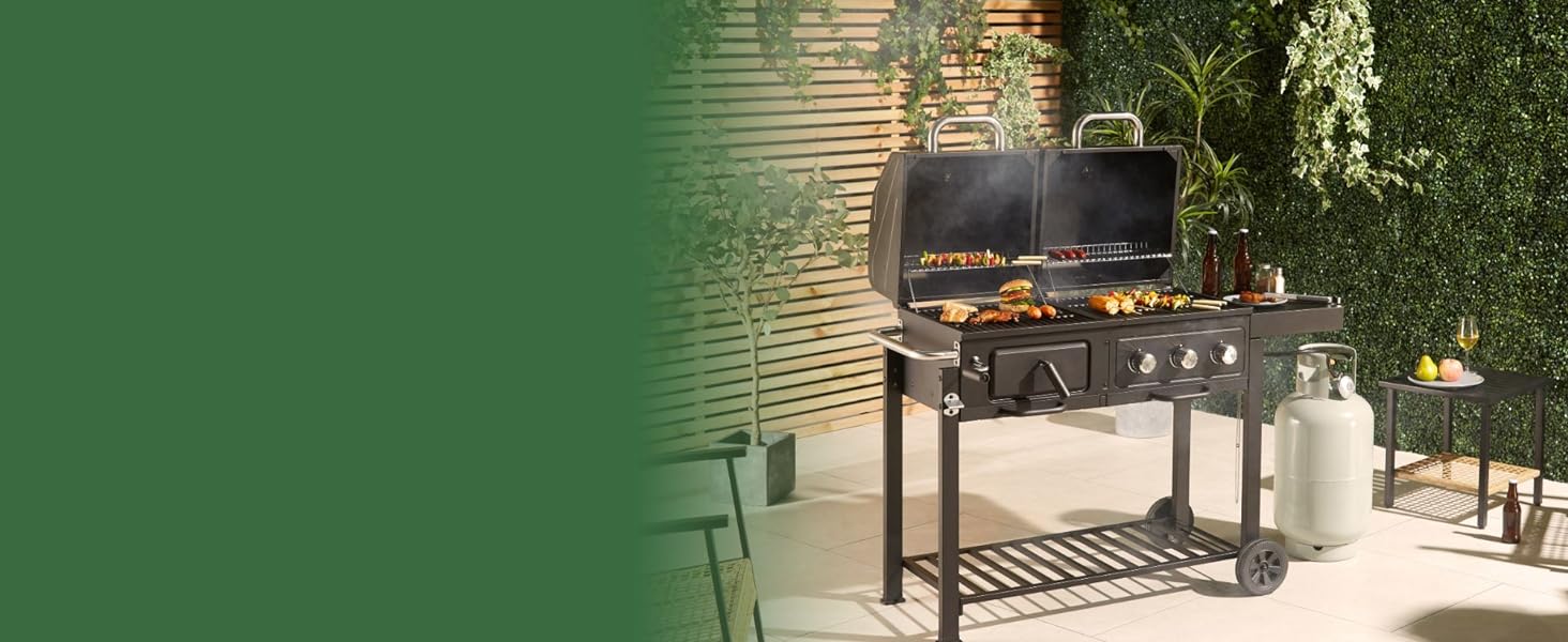 VonHaus Dual Fuel BBQ – 2 in 1 Charcoal & Gas Barbecue with Warming Rack, Fold Down Shelf, Temperature Gauges, Wheels, Large Cooking Grills & More – Barbeque and Smoker – Grill Meat, Fish & Vegetables - Amazing Gadgets Outlet