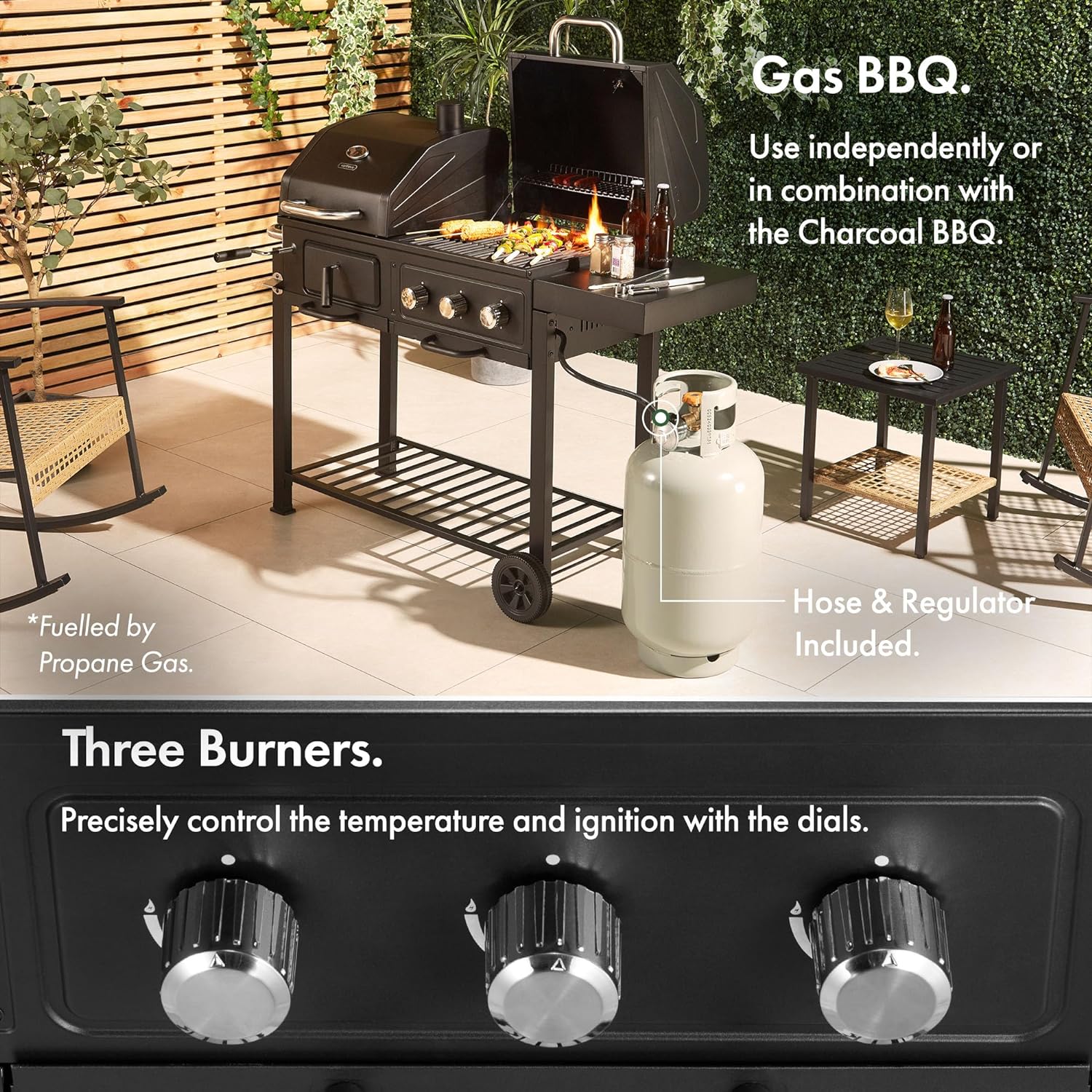 VonHaus Dual Fuel BBQ – 2 in 1 Charcoal & Gas Barbecue with Warming Rack, Fold Down Shelf, Temperature Gauges, Wheels, Large Cooking Grills & More – Barbeque and Smoker – Grill Meat, Fish & Vegetables - Amazing Gadgets Outlet