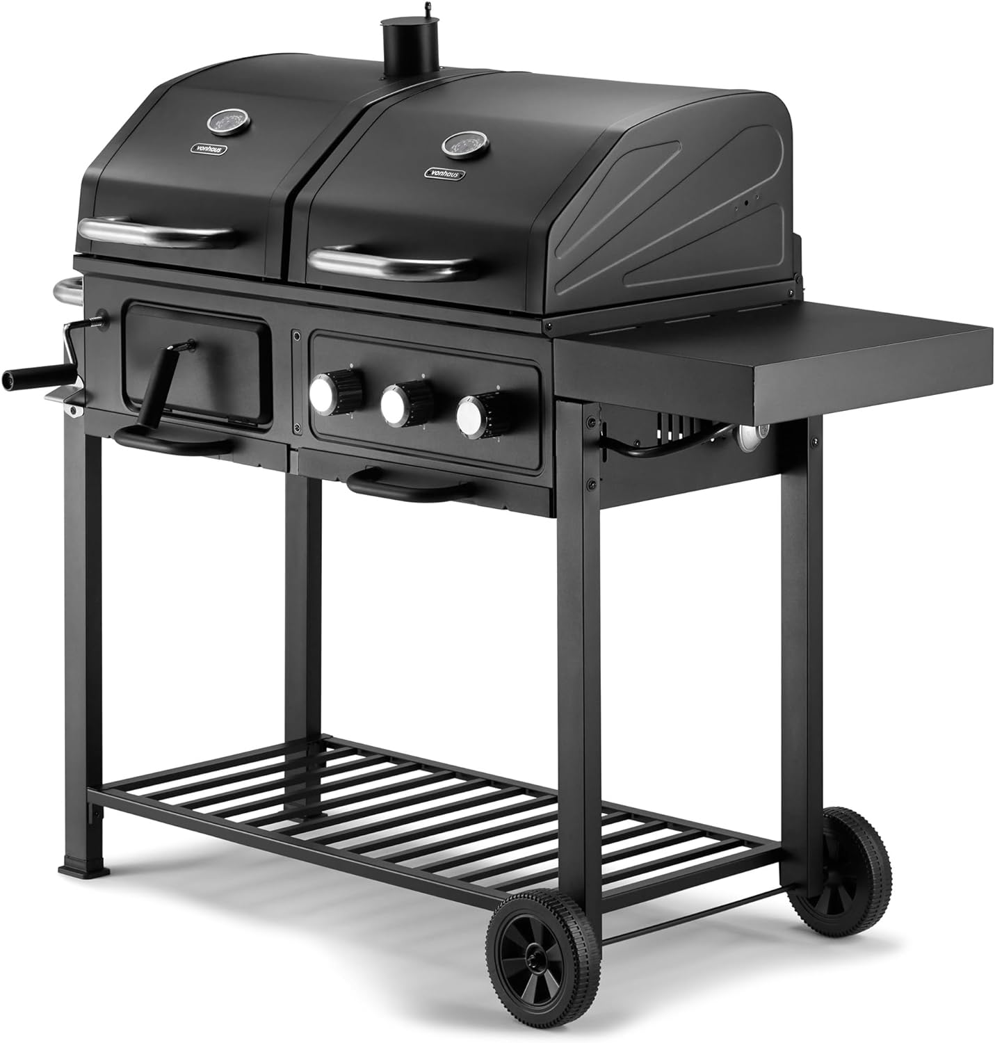 VonHaus Dual Fuel BBQ – 2 in 1 Charcoal & Gas Barbecue with Warming Rack, Fold Down Shelf, Temperature Gauges, Wheels, Large Cooking Grills & More – Barbeque and Smoker – Grill Meat, Fish & Vegetables - Amazing Gadgets Outlet