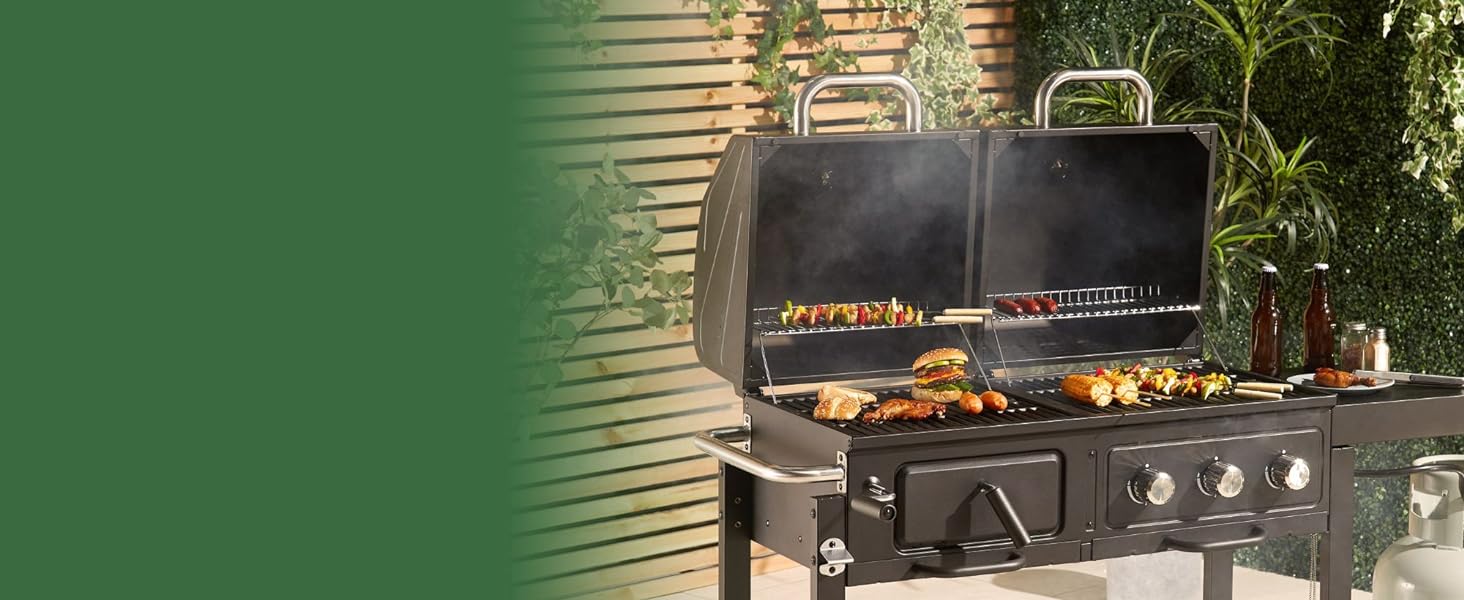 VonHaus Dual Fuel BBQ – 2 in 1 Charcoal & Gas Barbecue with Warming Rack, Fold Down Shelf, Temperature Gauges, Wheels, Large Cooking Grills & More – Barbeque and Smoker – Grill Meat, Fish & Vegetables - Amazing Gadgets Outlet