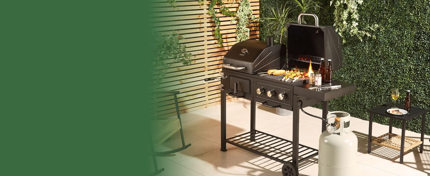 VonHaus Dual Fuel BBQ – 2 in 1 Charcoal & Gas Barbecue with Warming Rack, Fold Down Shelf, Temperature Gauges, Wheels, Large Cooking Grills & More – Barbeque and Smoker – Grill Meat, Fish & Vegetables - Amazing Gadgets Outlet