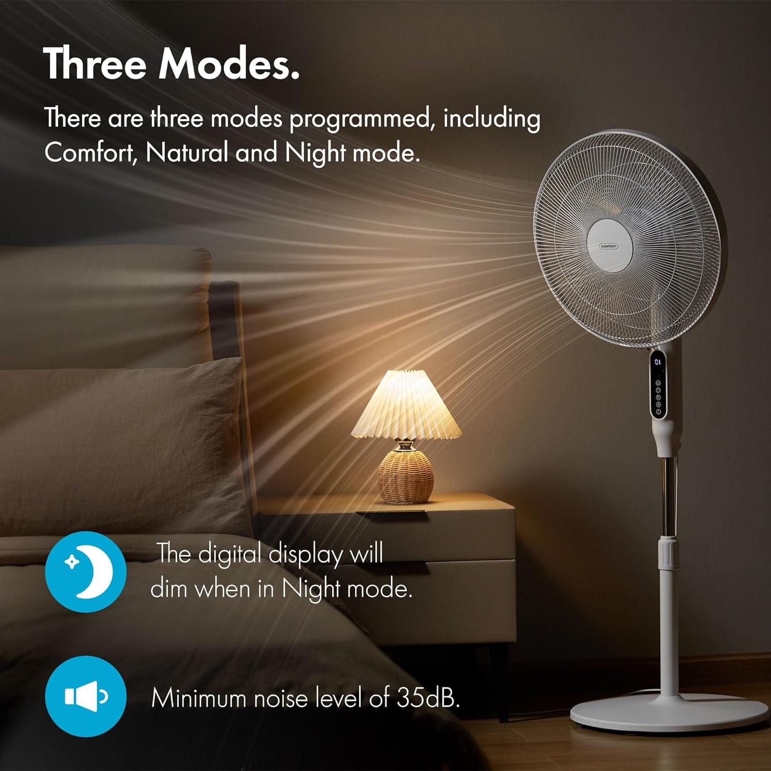 VonHaus Pedestal Fan 16" – 24 Speeds, 3 Modes, Remote Control, 15hr Timer, 80° Oscillating, Quiet Operation, Height Adjustable, LED, 5 Blades – Cooling Fan for Home, Office, Living Room, Bedroom - Amazing Gadgets Outlet