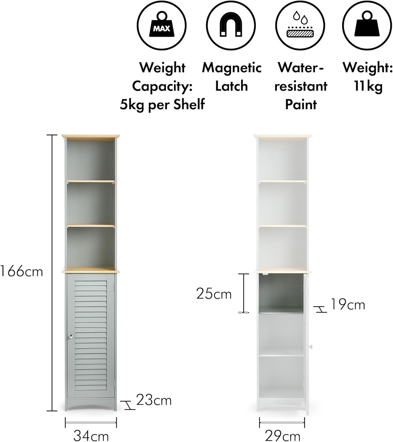 VonHaus Tall Bathroom Cabinet – Grey Bathroom Tallboy with Adjustable Shelves - Tall Bathroom Storage with Shutter Style Door, 3 Internal & 3 Open Shelves - for Kitchen & Hallway - Grey Shrewsbury   Import  Single ASIN  Import  Multiple ASIN ×Pro - Amazing Gadgets Outlet