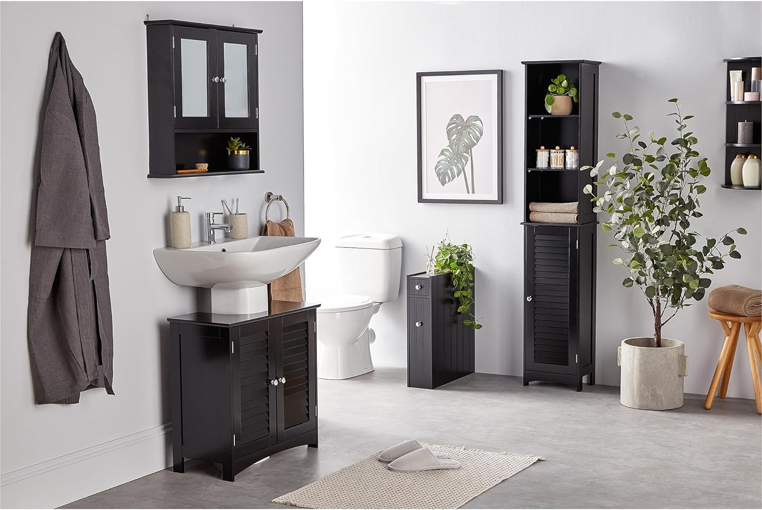 VonHaus Under Sink Bathroom Cabinet – Black Under Sink Storage for Bathroom - Freestanding Under Basin Cabinet with 2 Internal Shelves & Shutter Style Doors – Under Sink Cupboard – Shrewsbury   Import  Single ASIN  Import  Multiple ASIN ×Product - Amazing Gadgets Outlet