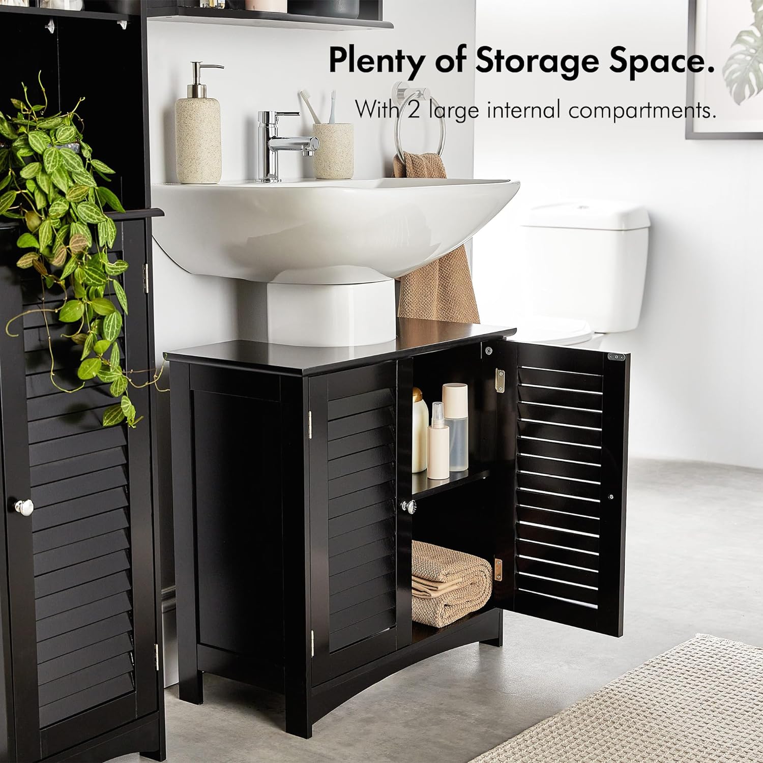 VonHaus Under Sink Bathroom Cabinet – Black Under Sink Storage for Bathroom - Freestanding Under Basin Cabinet with 2 Internal Shelves & Shutter Style Doors – Under Sink Cupboard – Shrewsbury   Import  Single ASIN  Import  Multiple ASIN ×Product - Amazing Gadgets Outlet