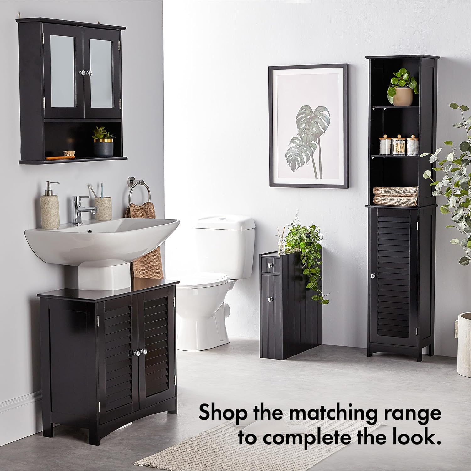 VonHaus Under Sink Bathroom Cabinet – Black Under Sink Storage for Bathroom - Freestanding Under Basin Cabinet with 2 Internal Shelves & Shutter Style Doors – Under Sink Cupboard – Shrewsbury   Import  Single ASIN  Import  Multiple ASIN ×Product - Amazing Gadgets Outlet