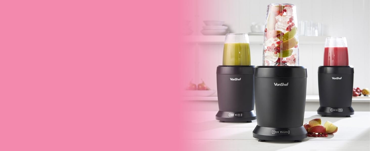 VonShef Blender Smoothie Maker – Mini Blender for Fruit, Vegetables and Crushing Ice, 1000W, w/ 500ml & 800ml Portable Cups, 1 Button Control – Black - Amazing Gadgets Outlet