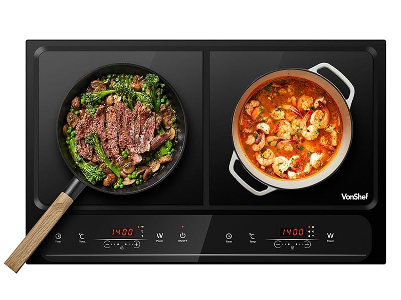 VonShef Double Induction Hob - 2800W Portable Dual, Twin Plate Electric Table Top with LED Display, Built - In Timer, 10 Heat Settings 60 - 240°C - Black - Amazing Gadgets Outlet