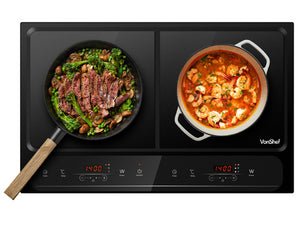 VonShef Double Induction Hob - 2800W Portable Dual, Twin Plate Electric Table Top with LED Display, Built - In Timer, 10 Heat Settings 60 - 240°C - Black - Amazing Gadgets Outlet