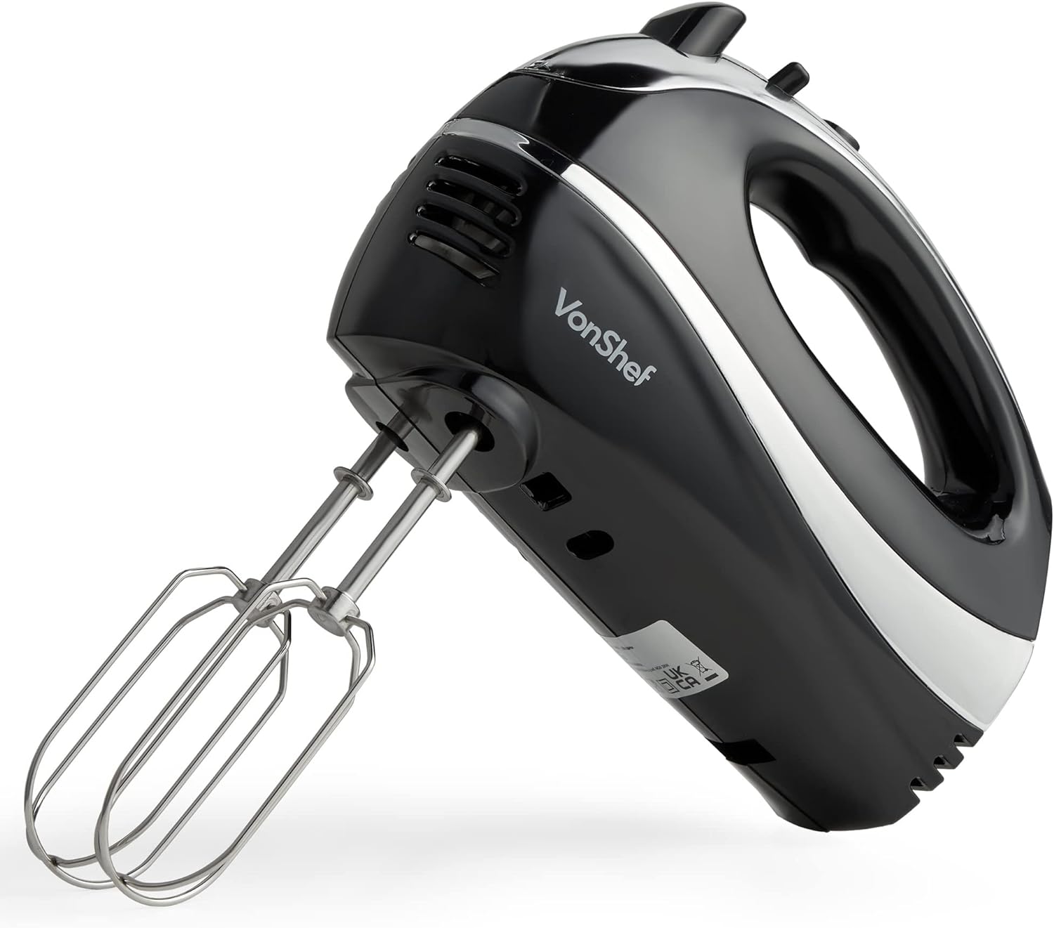 VonShef Hand Mixer Electric Whisk – Food Mixer for Baking with 5 Speeds, 300W, 2 Stainless Steel Beaters, 2 Dough Hooks & Balloon Whisk, Easy Clean, Turbo Boost, Eject Button, Compact – Black - Amazing Gadgets Outlet