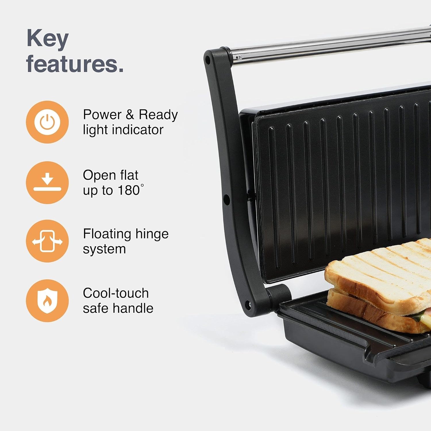 VonShef Panini Press Grill – Sandwich Toaster 2 Slice with Non - Stick Plates, 1000W, Deep Fill Toastie Maker with Floating Hinge, Easy Clean, Stainless Steel – Black - Amazing Gadgets Outlet