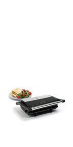 VonShef Panini Press Grill – Sandwich Toaster 2 Slice with Non - Stick Plates, 1000W, Deep Fill Toastie Maker with Floating Hinge, Easy Clean, Stainless Steel – Black - Amazing Gadgets Outlet