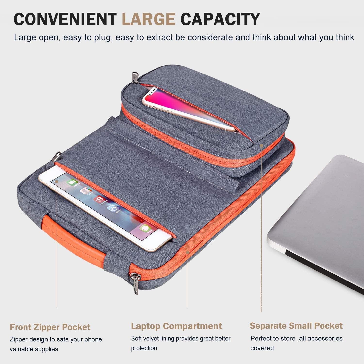 Voova Laptop Sleeve Case 13 13.3 14 Inch with Detachable Accessories Organiser Pouch,360° Protective Computer Bag Cover for MacBook Air 13 M1/M2 2020 - 2022,MacBook Pro 13/14,Chromebook 14,Dark Grey - Amazing Gadgets Outlet