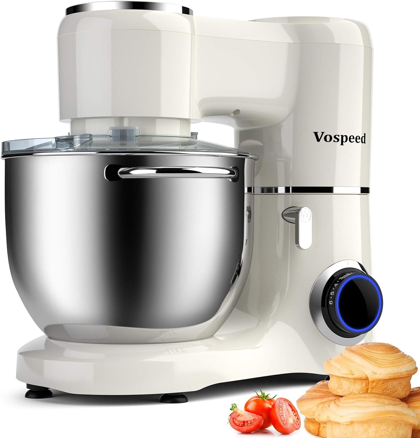 Vospeed Stand Mixer 1500W 8L Cake Mixer Electric Kitchen Food Mixer with Stainless Steel Bowl, Beater, Dough Hook, Whisk for Baking, Dishwasher Safe (White) - Amazing Gadgets Outlet