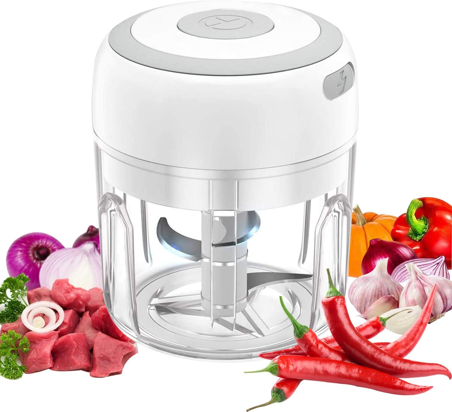 VOUM Mini Food Chopper Electric - Food Processor and Blender, USB Charging Portable Vegetable Fruit Meat Garlic Onion Ginger Chopper with 3 Sharp Blades Grinder,Kitchen Gadget (white - 250ml) - Amazing Gadgets Outlet