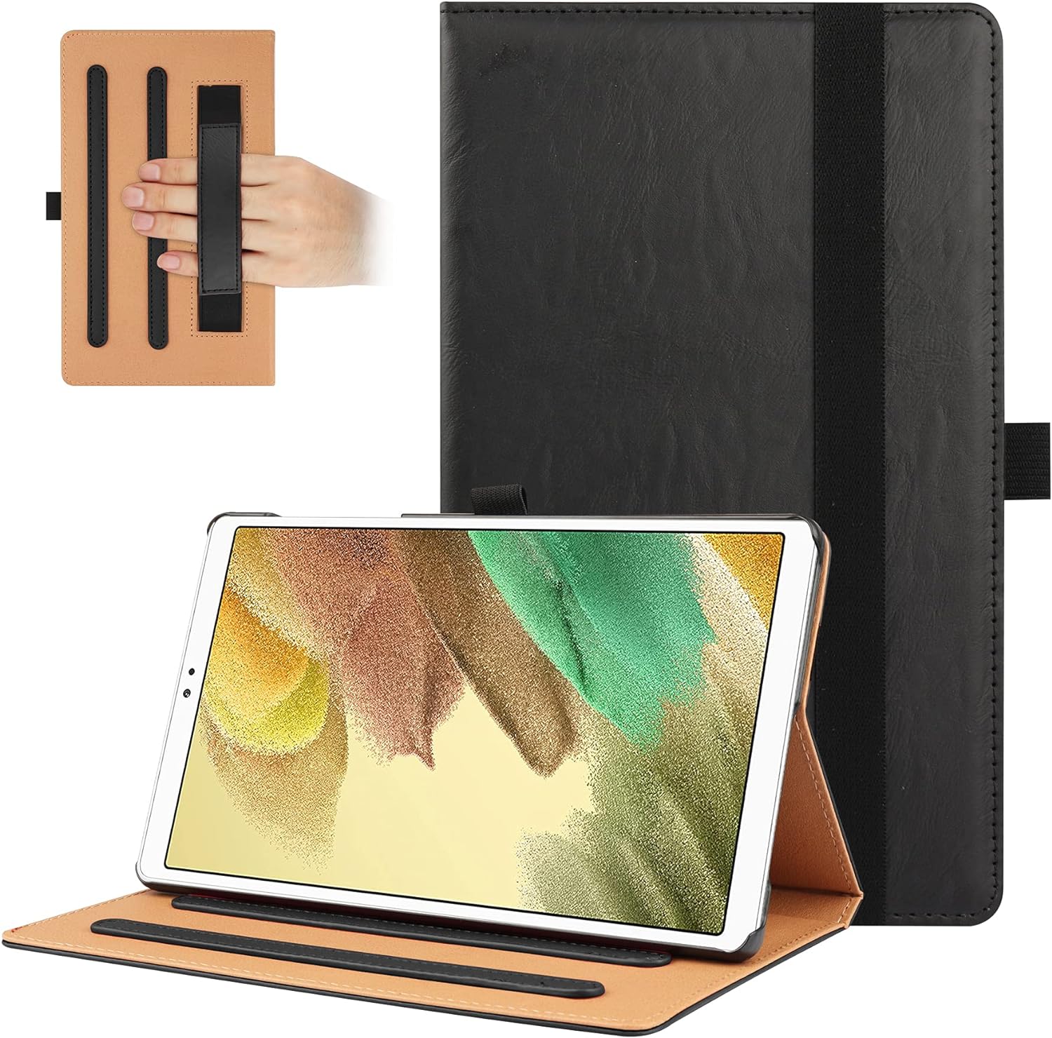 VOVIPO Galaxy Tab A7 Lite 8.7 2021 Case Cover, Multi - Viewing Angels PU Leather Stand Folio Case with Handstrap for Samsung Galaxy Tab A7 Lite 8.7 (2021) SM - T220/T225 - Black - Amazing Gadgets Outlet