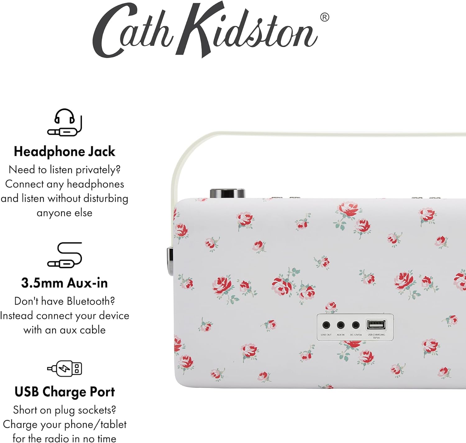 VQ Cath Kidston Hepburn Voice Amazon Alexa Voice Control Bluetooth Smart Speaker, Portable Radio with Built - in Rechargeable Battery Included - Scattered Rose - Amazing Gadgets Outlet