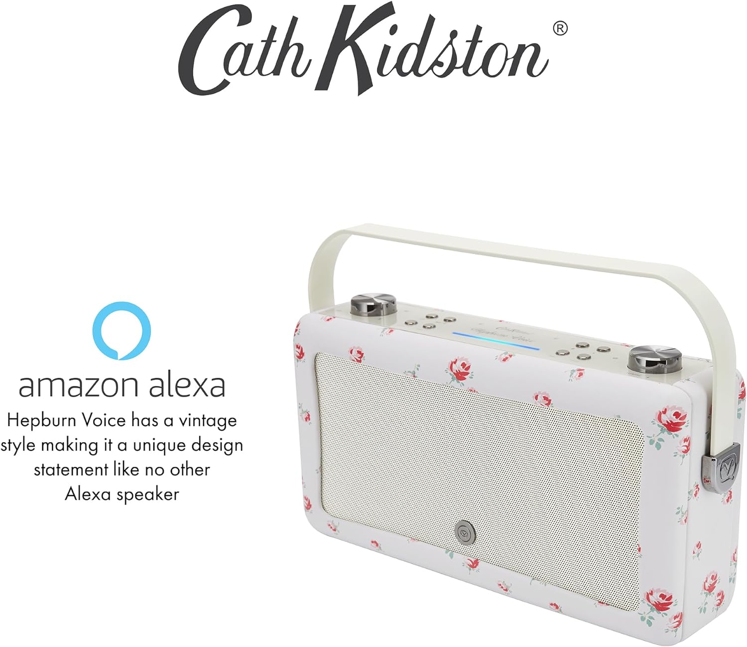 VQ Cath Kidston Hepburn Voice Amazon Alexa Voice Control Bluetooth Smart Speaker, Portable Radio with Built - in Rechargeable Battery Included - Scattered Rose - Amazing Gadgets Outlet