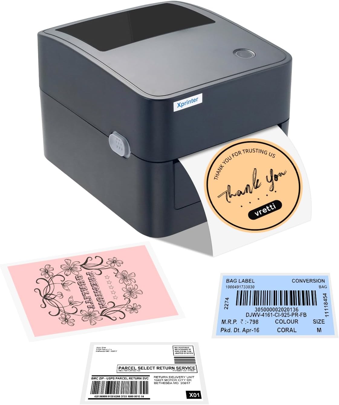 vretti Wireless Shipping Label Printer,Bluetooth Thermal Label Printer 4x6 for Shipping Label,Postage Label,Compatible with Windows,Mac OS and Linux systems, With Built in Paper Holder - Amazing Gadgets Outlet