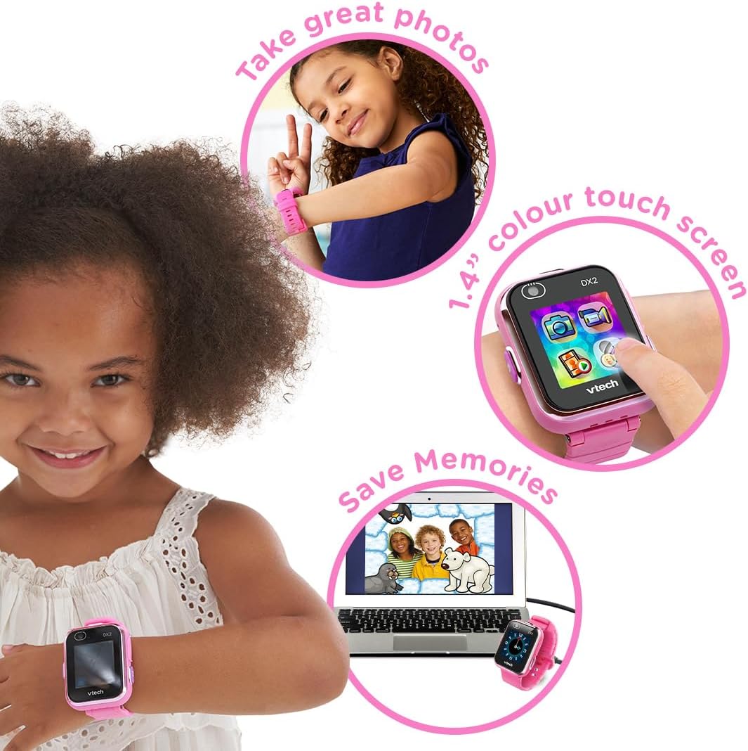 VTech Kidizoom Smart Watch DX2, Pink Watch for Kids with Games, Camera for Photos & Videos, Colour Screen, Photo Effects & More, for Infants aged 4, 5, 6, 7 + years, English Version - Amazing Gadgets Outlet