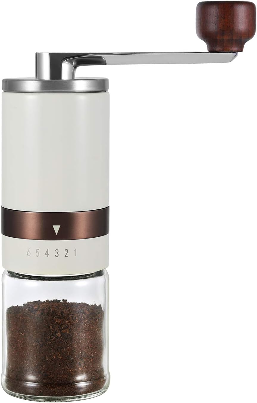 Vucchini Manual Coffee Grinder with External Adjustable Coarseness Milky White Stainless Steel Ceramic Conical Burr Portable Mill for Home Office Travelling - Amazing Gadgets Outlet