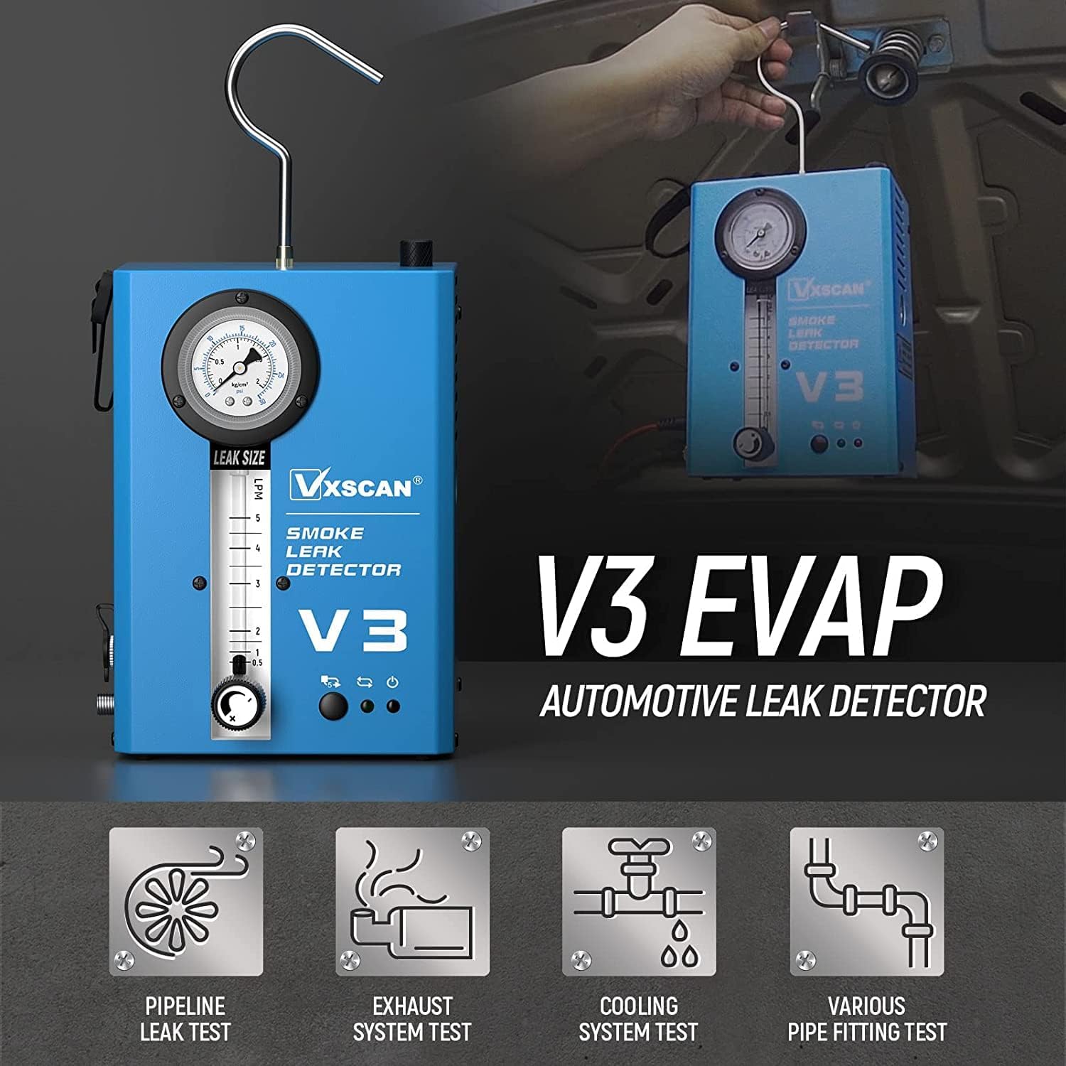 VXSCAN Automotive Smoke Machine Leak Detector EVAP with Built - in Air Pump & Pressure Gauge & Flow Meter, Dual Mode Auto Fuel Pipe System Vacuum Leak Diagnostic Tester for All 12V Cars - Amazing Gadgets Outlet