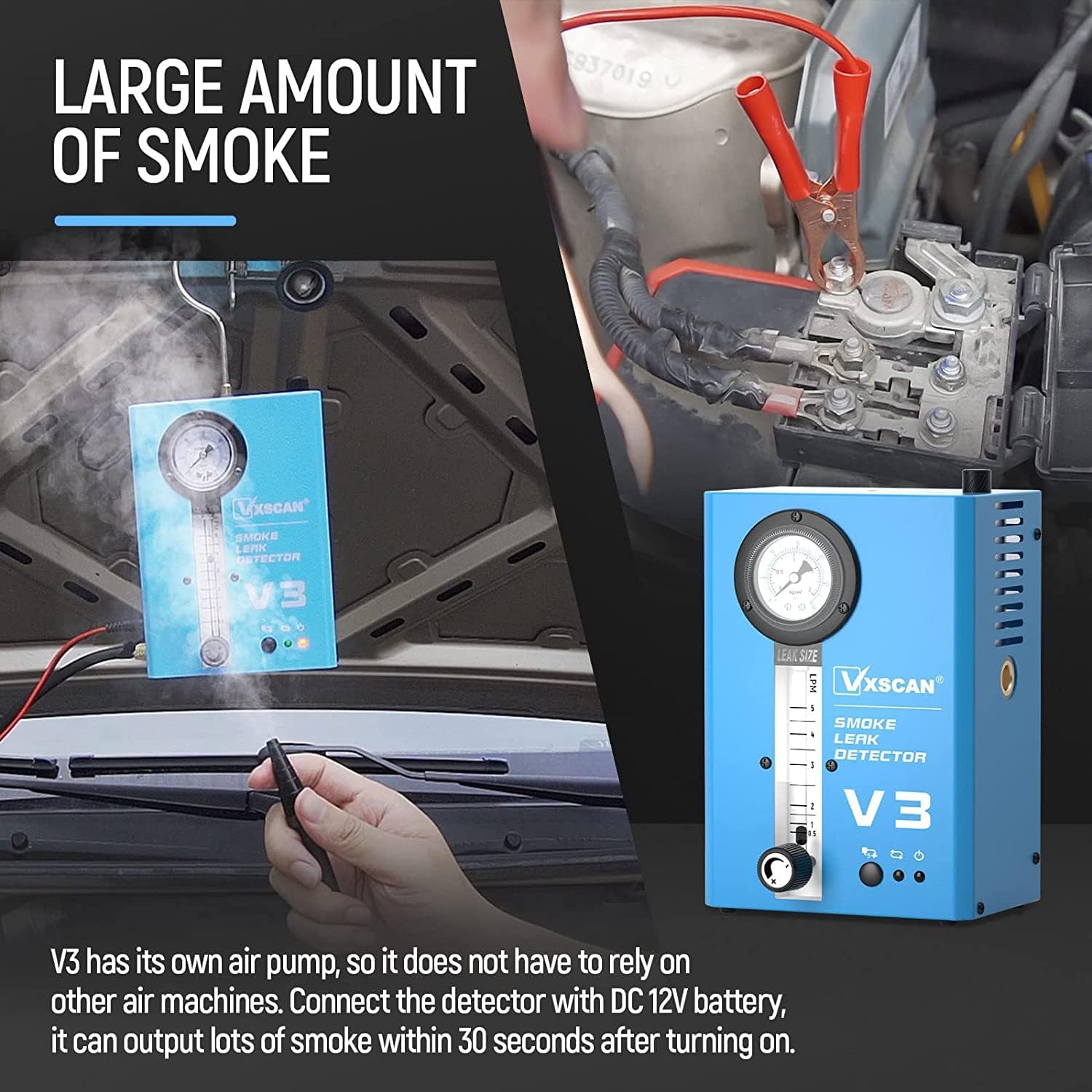 VXSCAN Automotive Smoke Machine Leak Detector EVAP with Built - in Air Pump & Pressure Gauge & Flow Meter, Dual Mode Auto Fuel Pipe System Vacuum Leak Diagnostic Tester for All 12V Cars - Amazing Gadgets Outlet