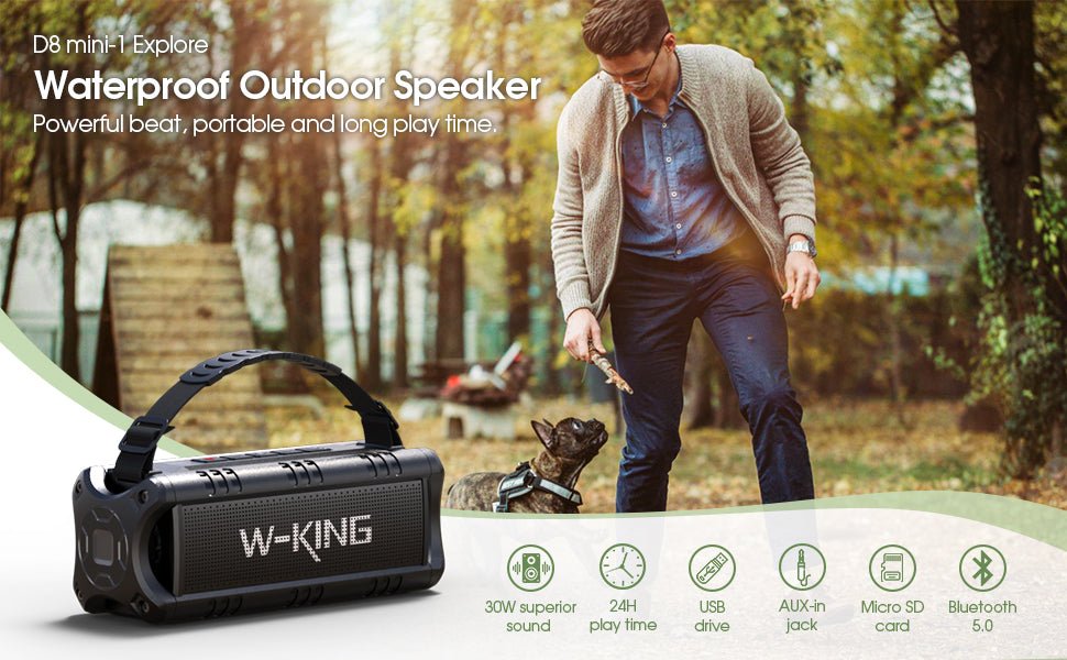 W - KING Bluetooth Speaker, 30W Portable Wireless Loud Speakers, IPX6 Waterproof Outdoor Speaker with Punchy Bass, 24H Play, EQ, AUX, TF Card, USB Playback - Powerful Speaker for Home, Party, Camping - Amazing Gadgets Outlet