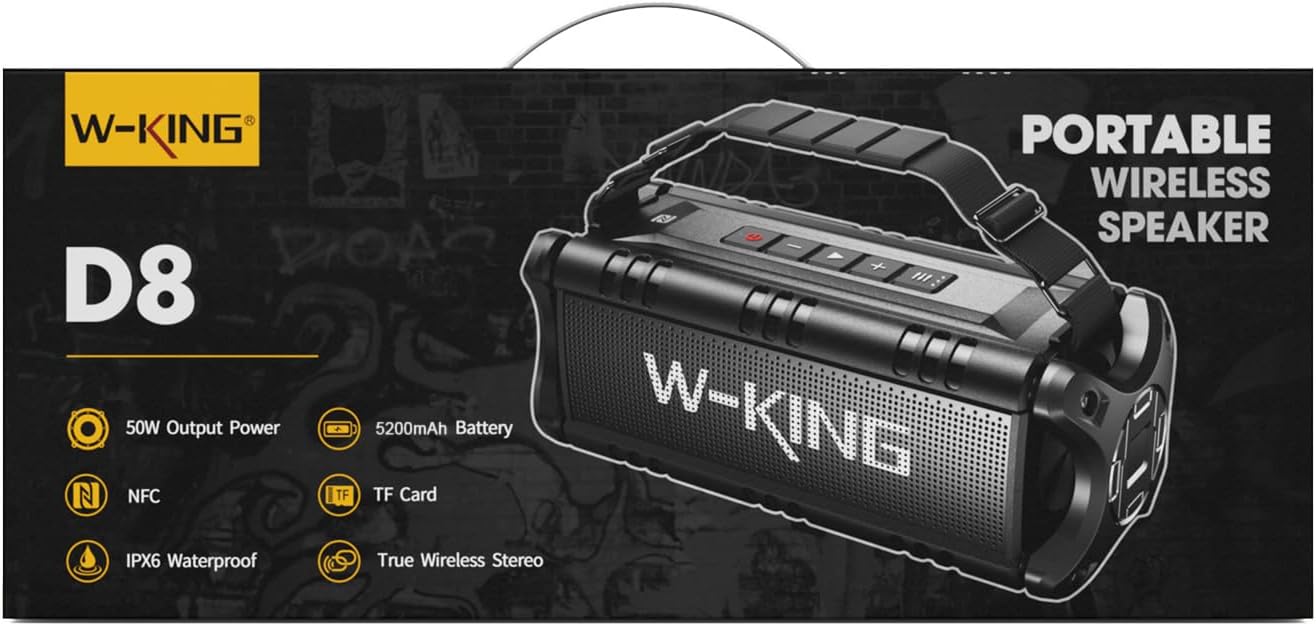 W - KING Bluetooth Speakers, 90W Peak 50W RMS Portable Bluetooth Speaker wireless Loud, IPX6 Waterproof Outdoor Speaker Huge Sound, Bass Speaker Bluetooth 5.0, 40H Playtime, Party BBQ Park Travel Home - Amazing Gadgets Outlet