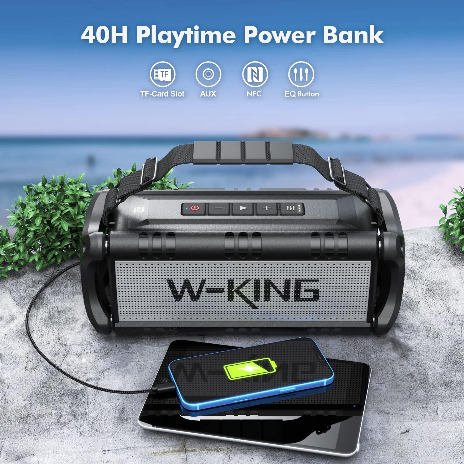 W - KING Bluetooth Speakers, 90W Peak 50W RMS Portable Bluetooth Speaker wireless Loud, IPX6 Waterproof Outdoor Speaker Huge Sound, Bass Speaker Bluetooth 5.0, 40H Playtime, Party BBQ Park Travel Home - Amazing Gadgets Outlet