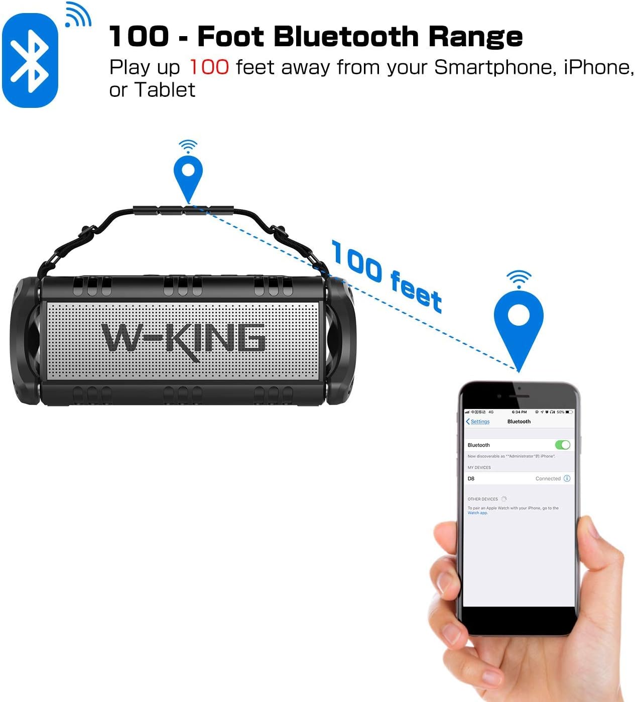 W - KING Bluetooth Speakers, 90W Peak 50W RMS Portable Bluetooth Speaker wireless Loud, IPX6 Waterproof Outdoor Speaker Huge Sound, Bass Speaker Bluetooth 5.0, 40H Playtime, Party BBQ Park Travel Home - Amazing Gadgets Outlet