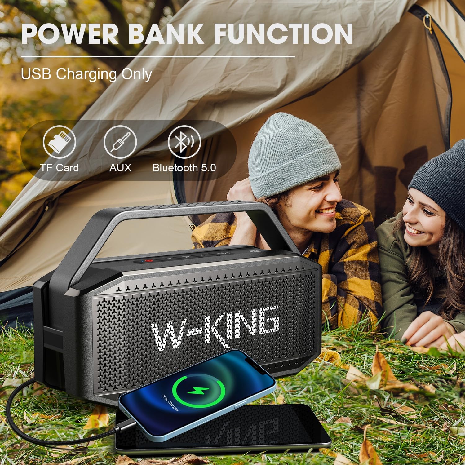 W - KING Portable Bluetooth Speaker, (100W Peak)60W RMS Loud Waterproof Bluetooth Speaker Wireless, Deep Bass/Stereo Pairing/40H/Power Bank/TF/AUX/EQ/NFC, Large Outdoor Speaker Boom box for Party, Home - Amazing Gadgets Outlet