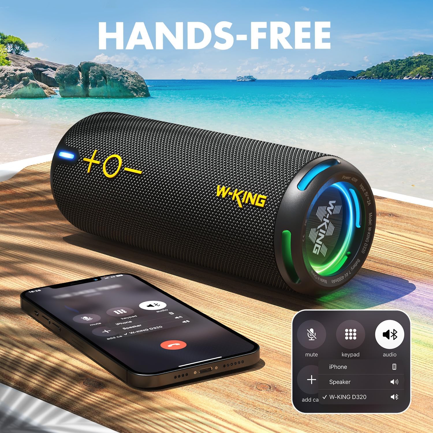 W - KING Portable Bluetooth Speaker, IP67 Waterproof Outdoor Speaker Wireless Loud, Customized EQ APP/Deep Bass, 360° Sound with Dual Voice Coil/Light/V5.3/TF/AUX, 40W Party Home Boombox Shower Speaker - Amazing Gadgets Outlet