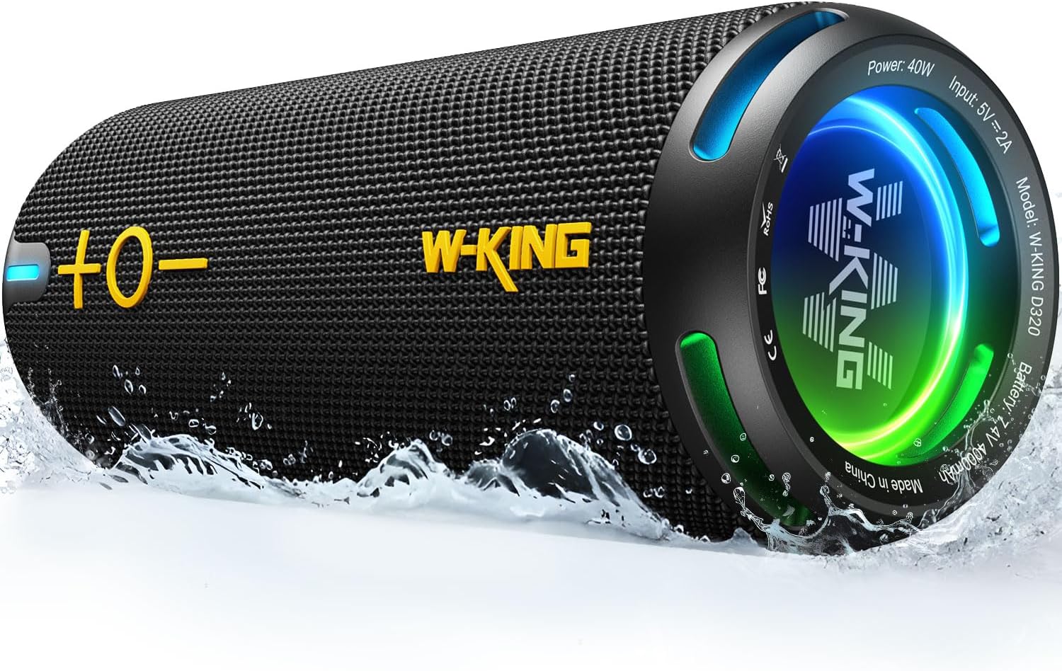 W - KING Portable Bluetooth Speaker, IP67 Waterproof Outdoor Speaker Wireless Loud, Customized EQ APP/Deep Bass, 360° Sound with Dual Voice Coil/Light/V5.3/TF/AUX, 40W Party Home Boombox Shower Speaker - Amazing Gadgets Outlet