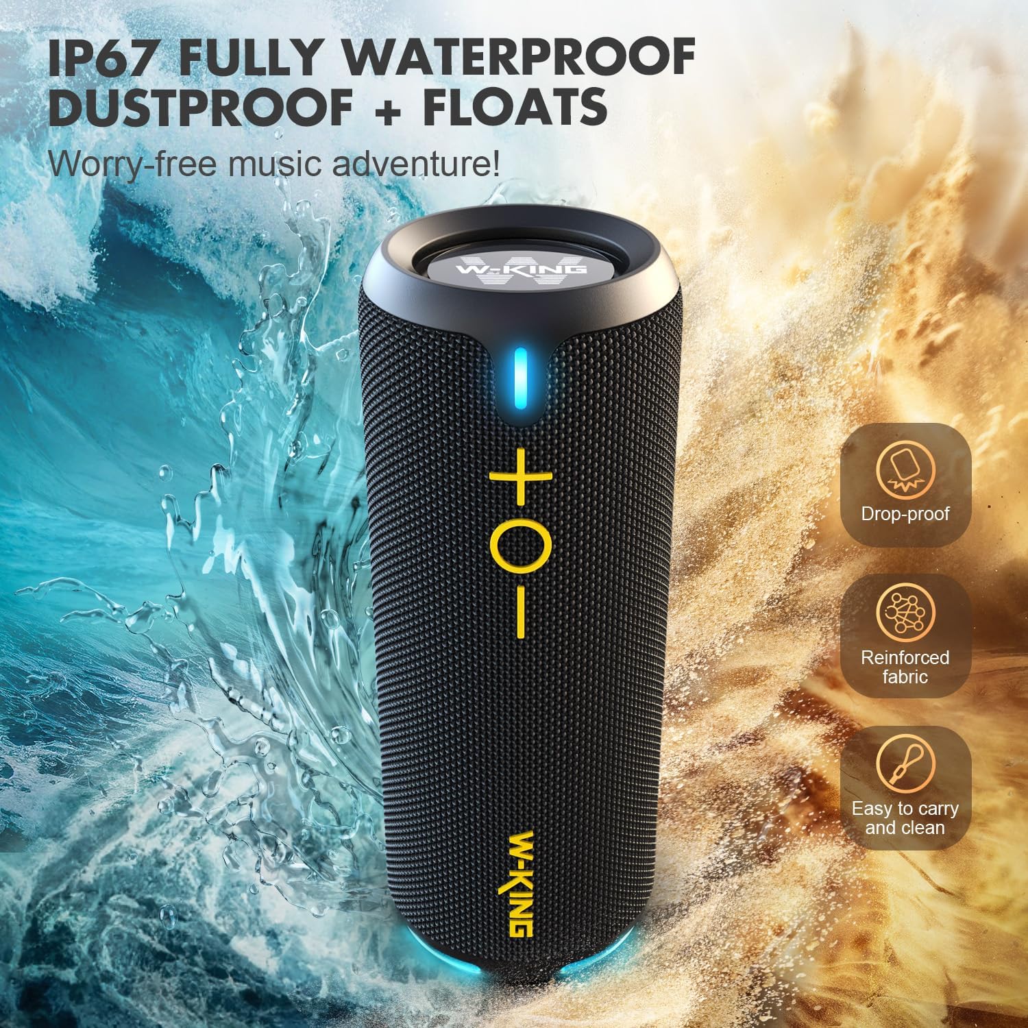 W - KING Portable Bluetooth Speaker, IP67 Waterproof Outdoor Speaker Wireless Loud, Customized EQ APP/Deep Bass, 360° Sound with Dual Voice Coil/Light/V5.3/TF/AUX, 40W Party Home Boombox Shower Speaker - Amazing Gadgets Outlet