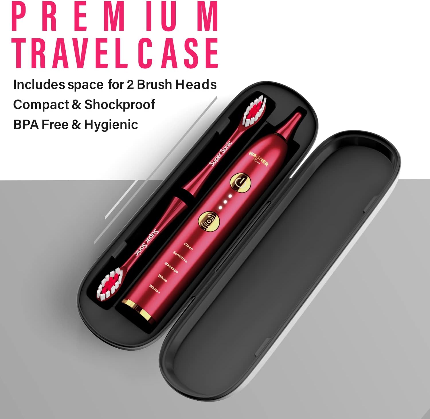 Wagner & Stern WHITEN+ Edition. Smart Electric Toothbrush with Pressure Sensor. 5 Brushing Modes and 3 Intensity Levels, 8 Dupont Bristles, Premium Travel Case. - Amazing Gadgets Outlet