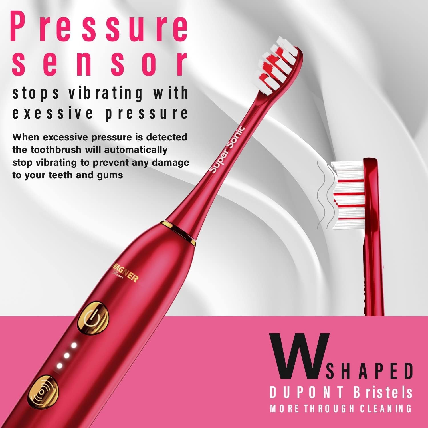 Wagner & Stern WHITEN+ Edition. Smart Electric Toothbrush with Pressure Sensor. 5 Brushing Modes and 3 Intensity Levels, 8 Dupont Bristles, Premium Travel Case. - Amazing Gadgets Outlet