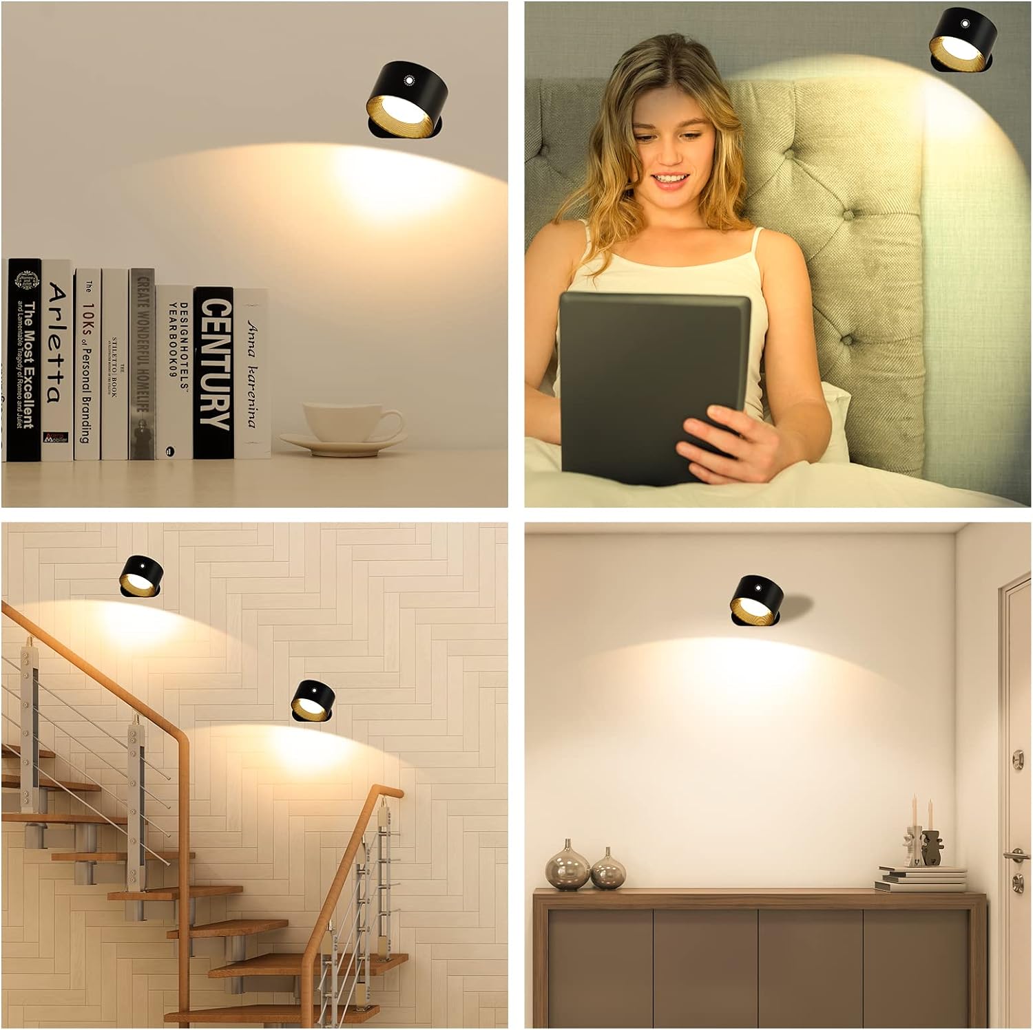 Wall Light Indoor, Wall Lamp Dimmable with Battery with USB Charging Port, Smart Wall Lamp Touch Control 3 Brightness Levels 16 Million Colours 360° Rotatable for Living Room (Black+Colorful Light) - Amazing Gadgets Outlet