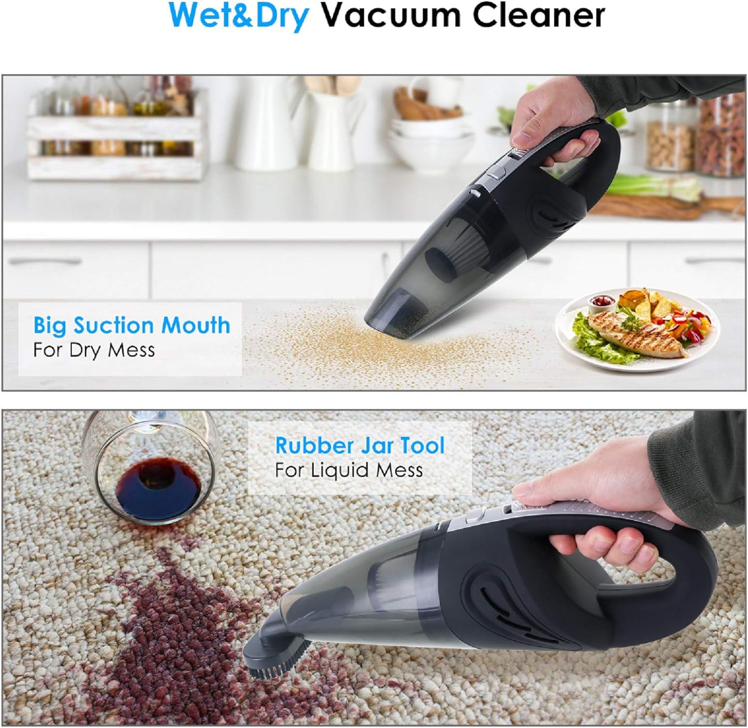 WALLFIRE Handheld Cordless Vacuum, Portable Rechargeable Wet Dry Dual - use Vacuum Cleaner for Home, Car, Pet Hair Cleaning - Amazing Gadgets Outlet