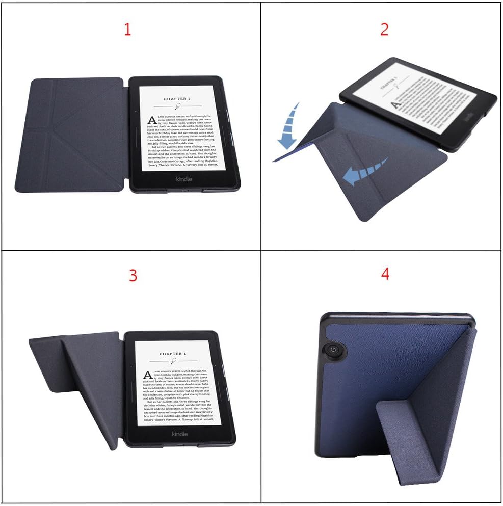 WALNEW Origami Case Cover for Amazon Kindle Voyage (2014 Released) - PU Leather Vertical Stand Case with Safe Magnetic Closure and Auto Sleep/Wake Function, Dark Blue - Amazing Gadgets Outlet