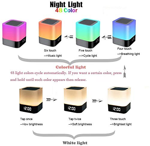 WamGra Wireless Bluetooth Speaker with Touch Control Bedside Lamp,Alarm Clock,MP3,Portable Smart LED Touch Sensor Table Lamp Dimmable RGB Multi - Color Changing Night Lights, All in 1 - Amazing Gadgets Outlet