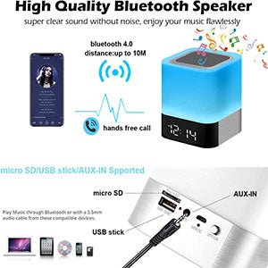 WamGra Wireless Bluetooth Speaker with Touch Control Bedside Lamp,Alarm Clock,MP3,Portable Smart LED Touch Sensor Table Lamp Dimmable RGB Multi - Color Changing Night Lights, All in 1 - Amazing Gadgets Outlet