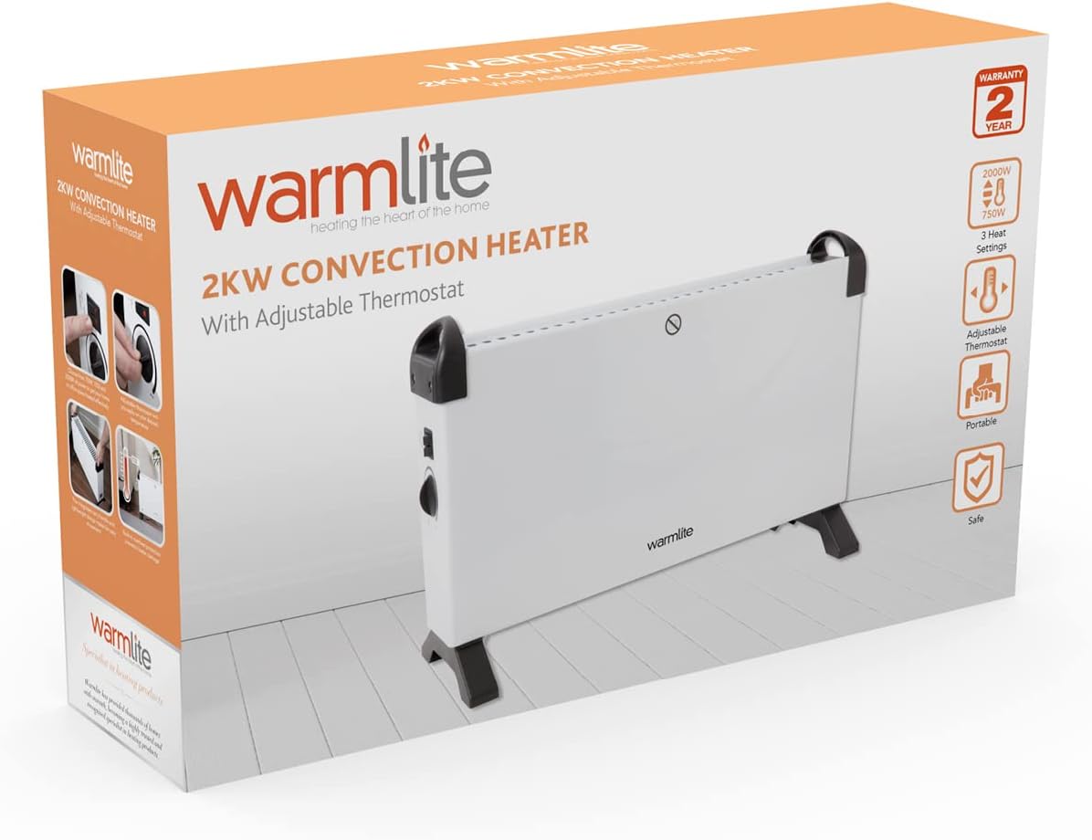 Warmlite WL41007 2000W Convection heater with an Adjustable Thermostat and Overheat Protection, White - Amazing Gadgets Outlet