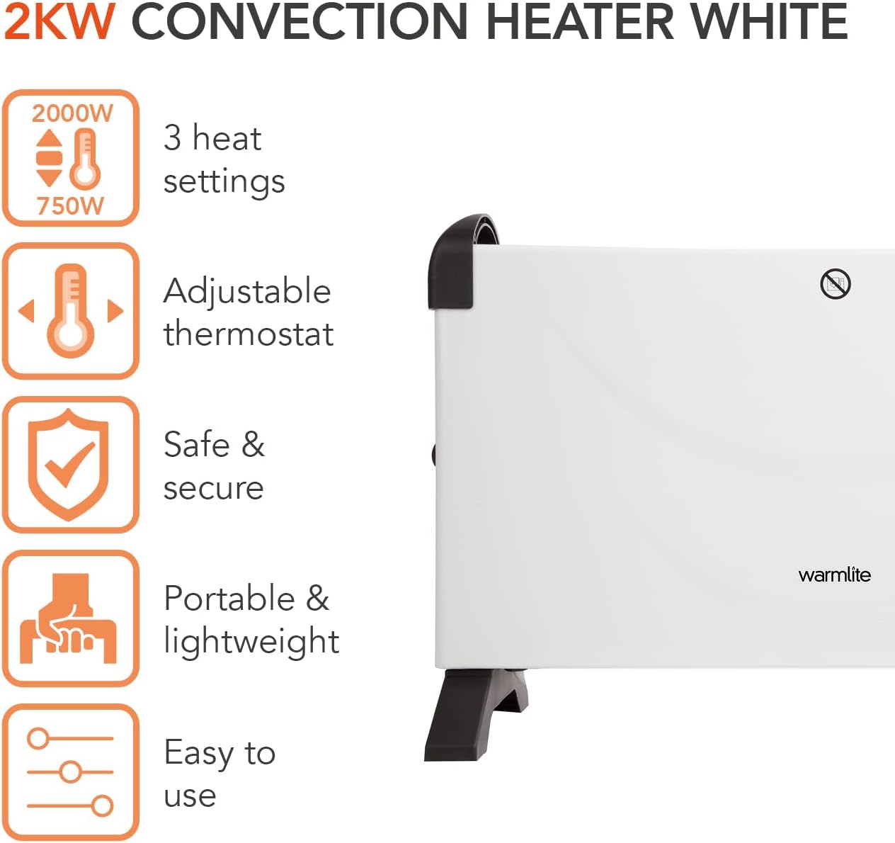 Warmlite WL41007 2000W Convection heater with an Adjustable Thermostat and Overheat Protection, White - Amazing Gadgets Outlet