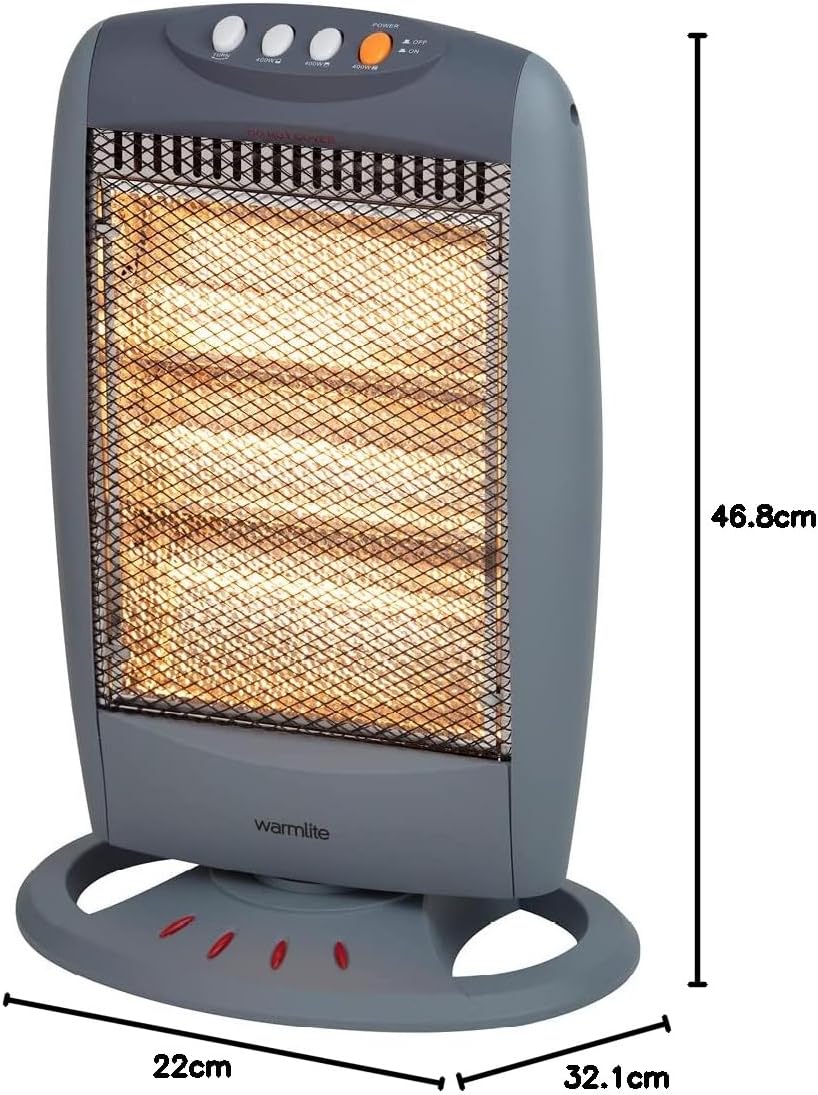 Warmlite WL42005 3 Bar Halogen Heater with Carry Handle, Safety Tip - Over Switch, 1200W, Grey - Amazing Gadgets Outlet