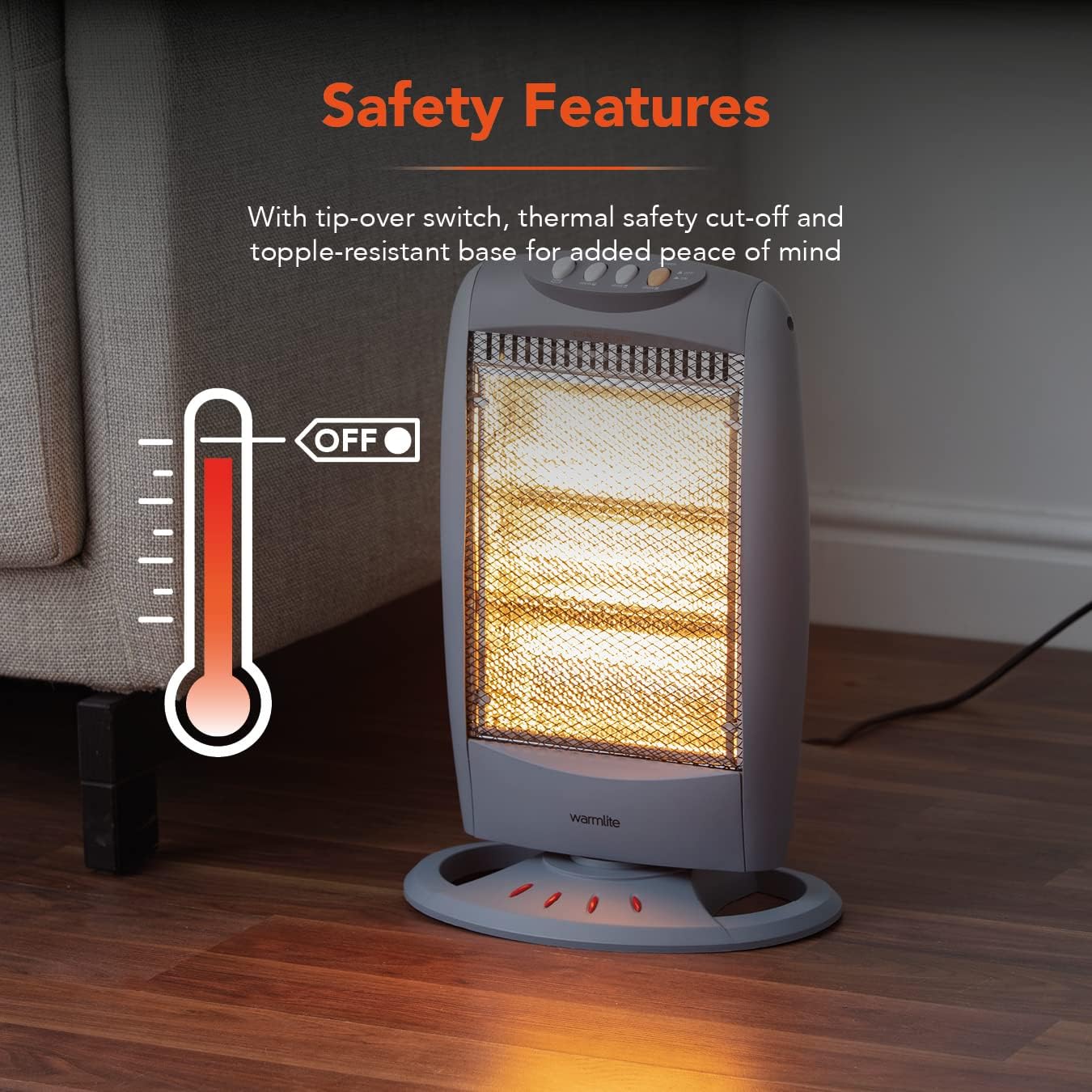 Warmlite WL42005 3 Bar Halogen Heater with Carry Handle, Safety Tip - Over Switch, 1200W, Grey - Amazing Gadgets Outlet